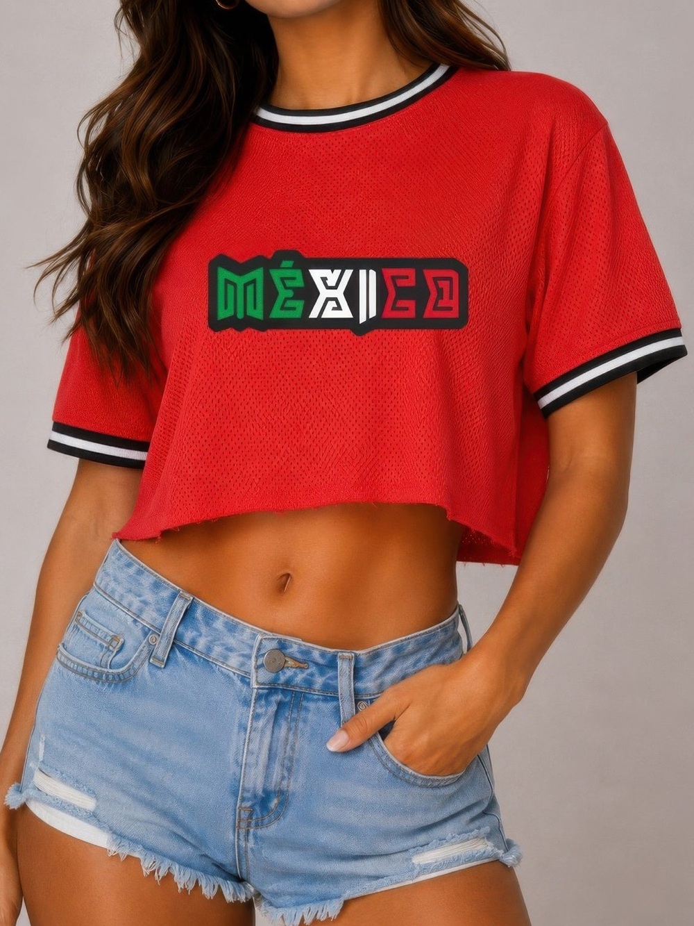 Micro Mesh Mexico Print Crop Top